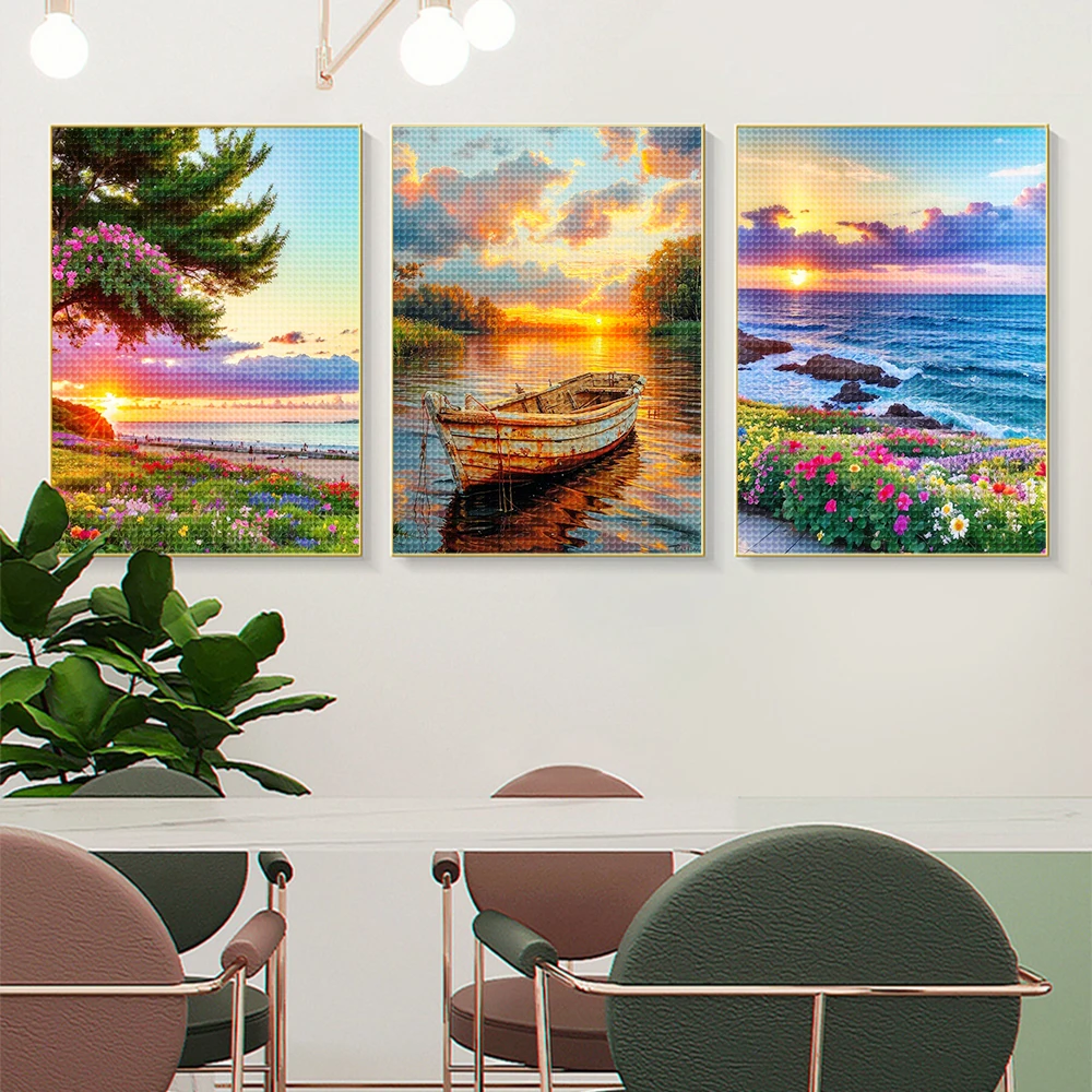 5d Diy Diamond Embroidery Full Square/Round Diamond Painting Kits Beach Landscape Mosaic Rhinestone Puzzle Decoration