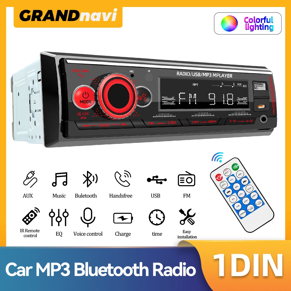 

Автомагнитола 1DIN, стереоплеер, цифровой Bluetooth MP3-плеер для автомобиля, FM-радио, стереоаудио, зарядка USB Type-C, с входом AUX в приборной панели