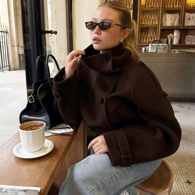 Talenza الخريف الشتاء سترة نسائية موضة خمر جديد مربوط المرقعة معطف غير رسمي عالية الشارع ركاب شيك الإناث ملابس خارجية #3