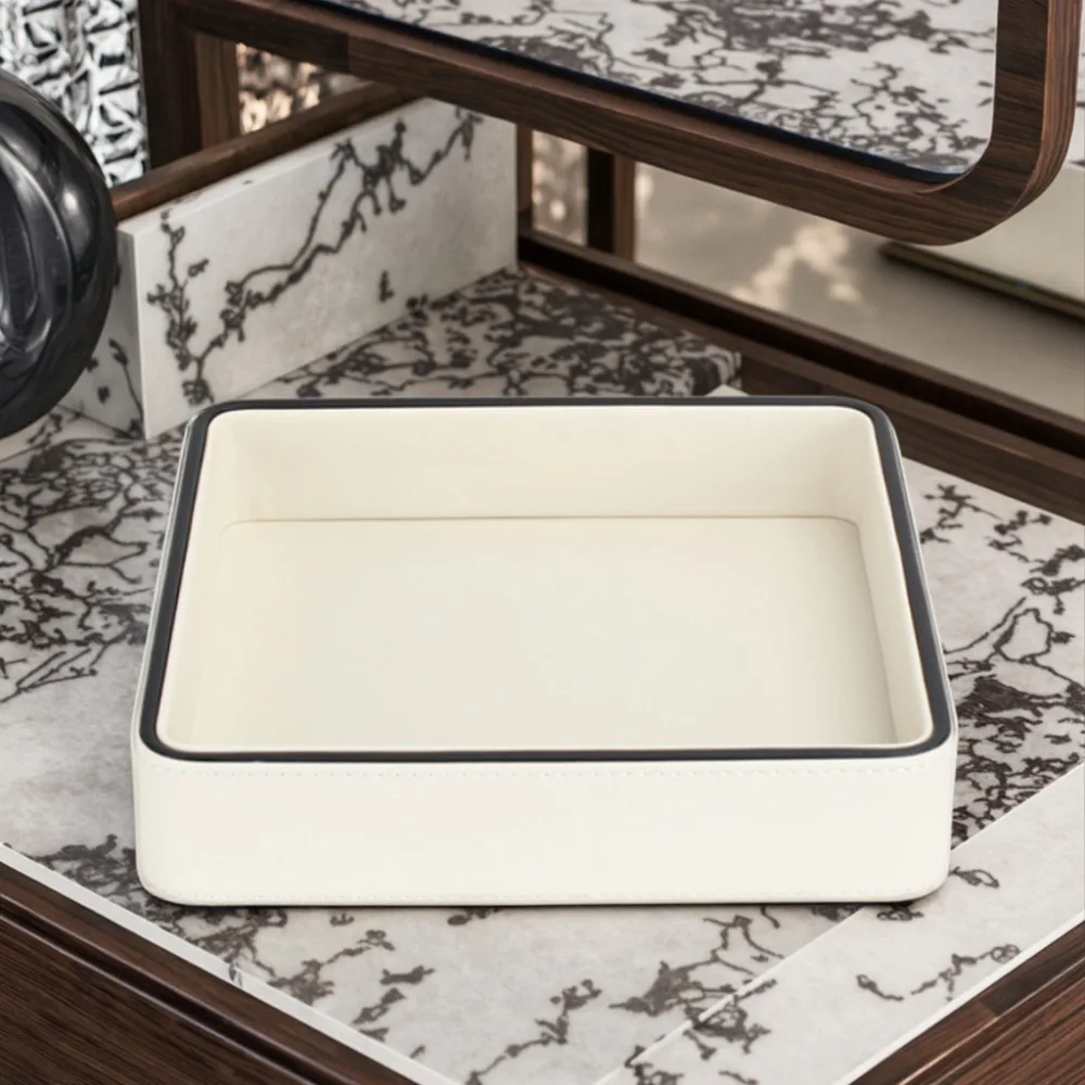 

PU Leather Jewelry Organizer Box Home Living Storage Box Storage Plate Room Decoration Desktop Cosmetics Miscellaneous Tray