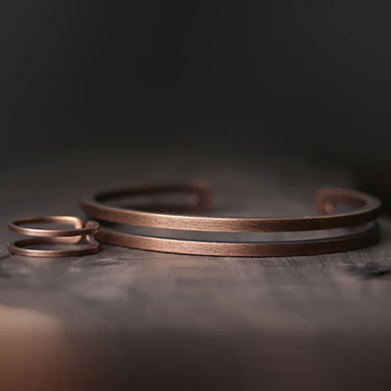 Pure Copper Handcrafted Metal Bracelet Rustic Vingtage Punk Unisex Cuff Bangle Carved Handmade Manmade Jewelry Men Women Gift