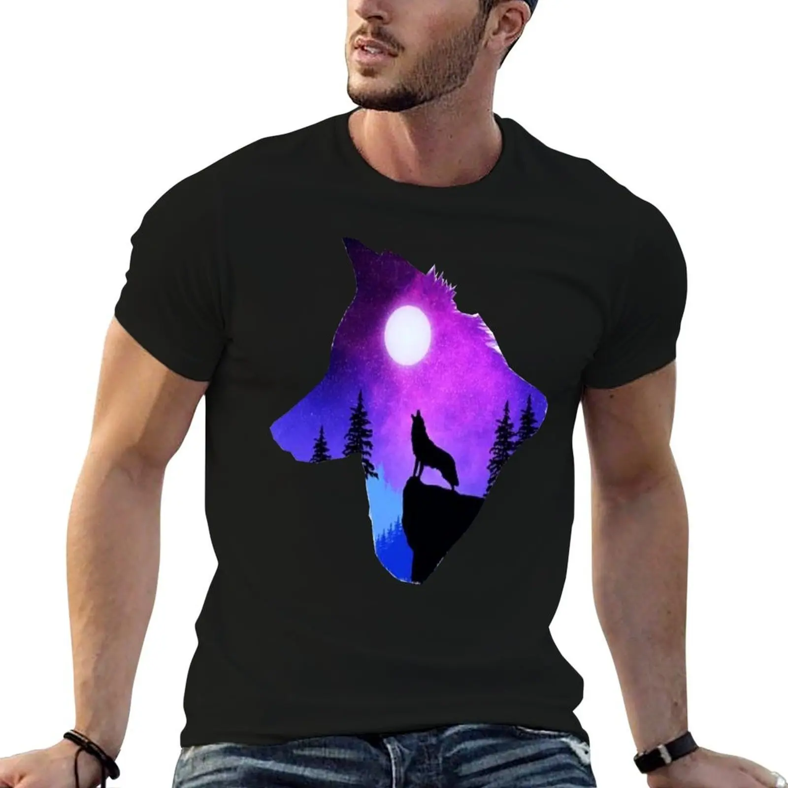 Wolf howling at the moon inside a wolf fantasy art. T-Shirt Funny t-shirt graphic shirts mens graphic t-shirts pack