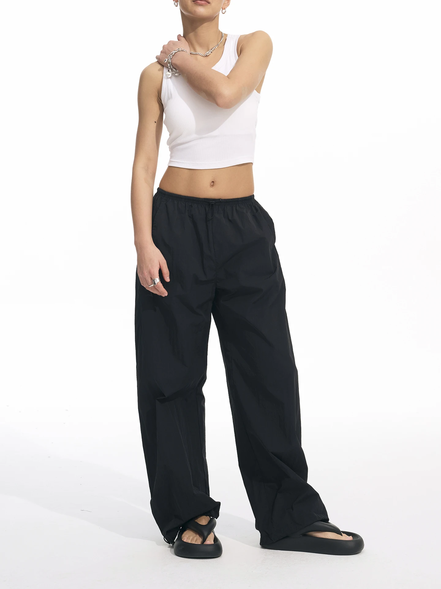 

Decemarch Summer Ultra-Thin Quick-Dry Elastic Waist Outdoor Black Long Pants Casual Dancing Loose Fit Straight Leg Trousers