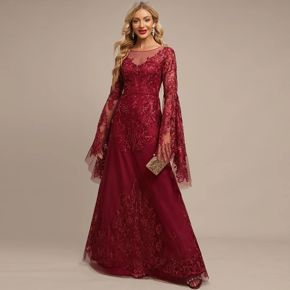 

Burgundy Mother of the Bride Dresses Exquisite A Line Long Wedding Guest Gowns Soft Tulle Elegant Dress Women Wedding Party