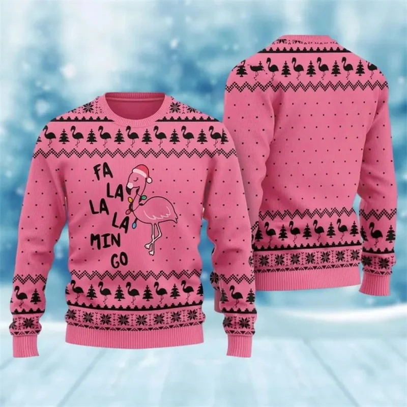 2026 Christmas Flamingo Series Ugly Sweater Men Women Family Party  Funny Pullover Sweatshirt Funny Santa Claus Humour Design