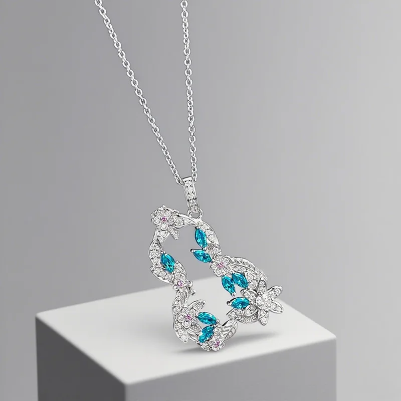 Luxury white gold solid platinum PT950 vine flower wrapped gourd necklace Paraiba exquisite texture Fulu