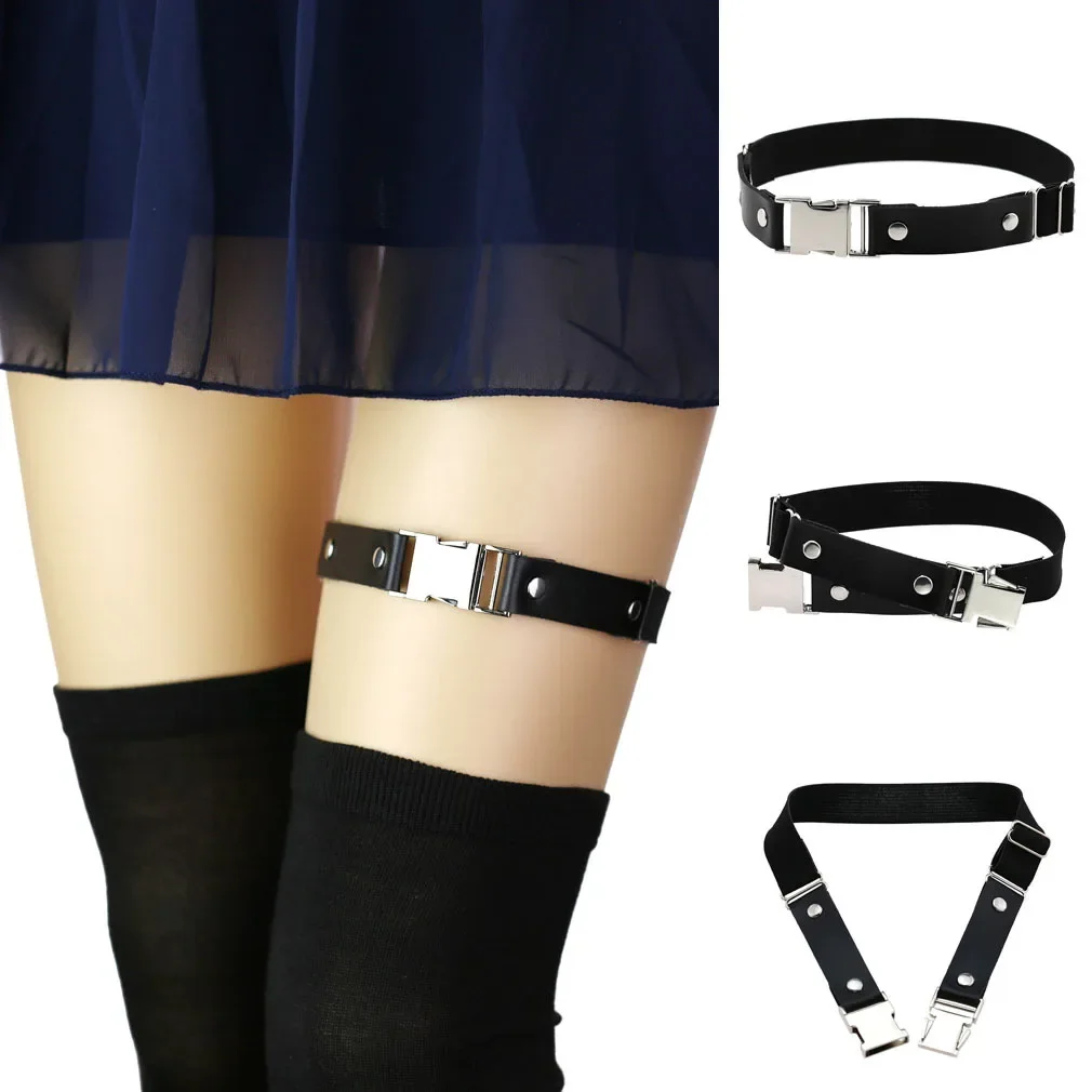 Personality Simple Alloy Buckle Garter Belt Gothic Punk Creative Stretch PU Leather Adjustable Thigh Loop Ring Leather Harness