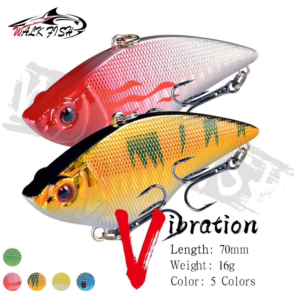 WALK FISH 6 Peças 7cm/16g Isca Artificial VIB Rattling Crankbait Wobbler de Longo Alcance para Pesca de Robalo, Lúcio e Truta