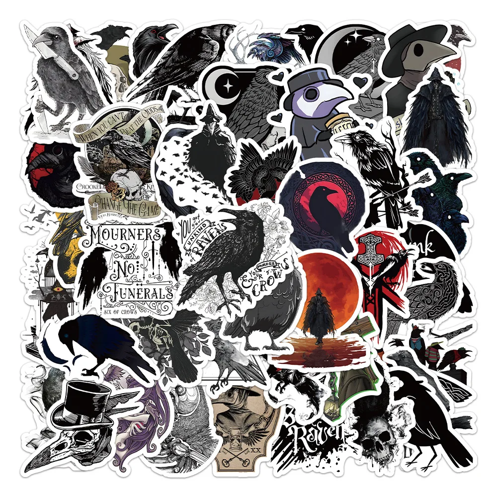 50PCS Goth Horror Skeleton Crow Stickers Decals DIY Graffiti Motorcycle Car Skateboard Waterproof Cool Sticker Pack