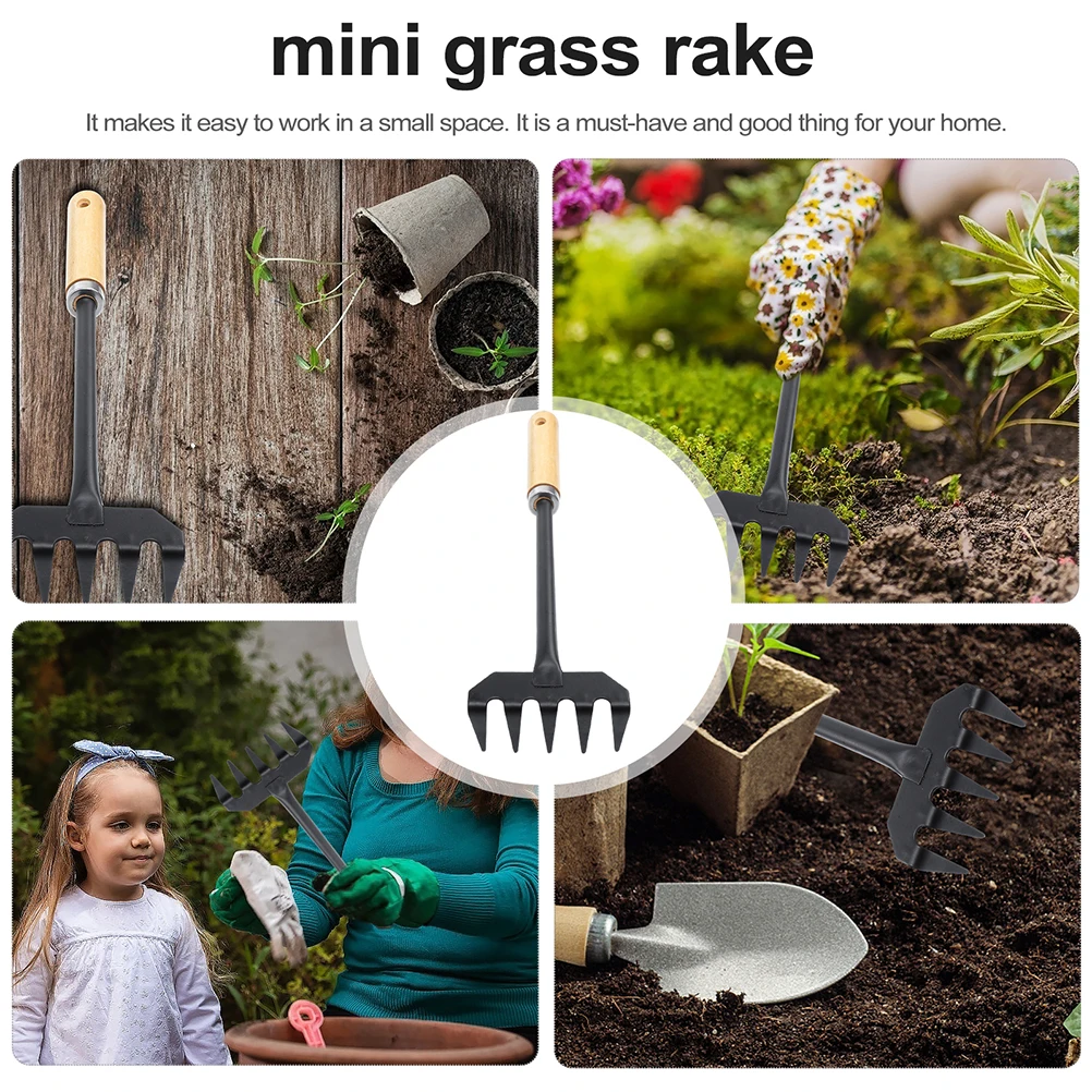 

2Pcs Mini Garden Rake Small H Rakes Wood H Cultivator Tools Compact Hiking Use Remove Branch Grass Gardening Soil