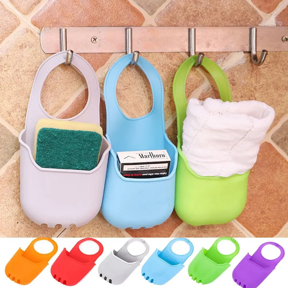 Silicone PVC Plastic Soap Dish Candy Colors Soft Sink Hanging Storage Bag Folding Snap Fastener Sink Drain Rack Bathroom