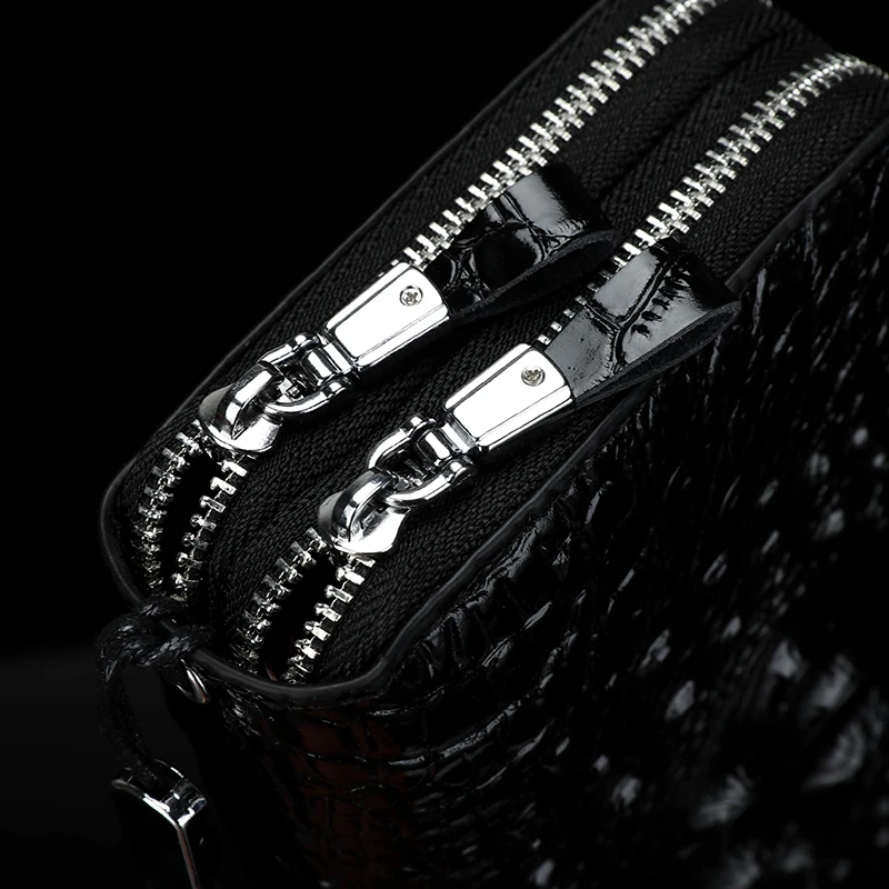 Crocodile skin leather Double zipper design men's handbag long wallet card bag sacoches hommes clutch designer luxury bag