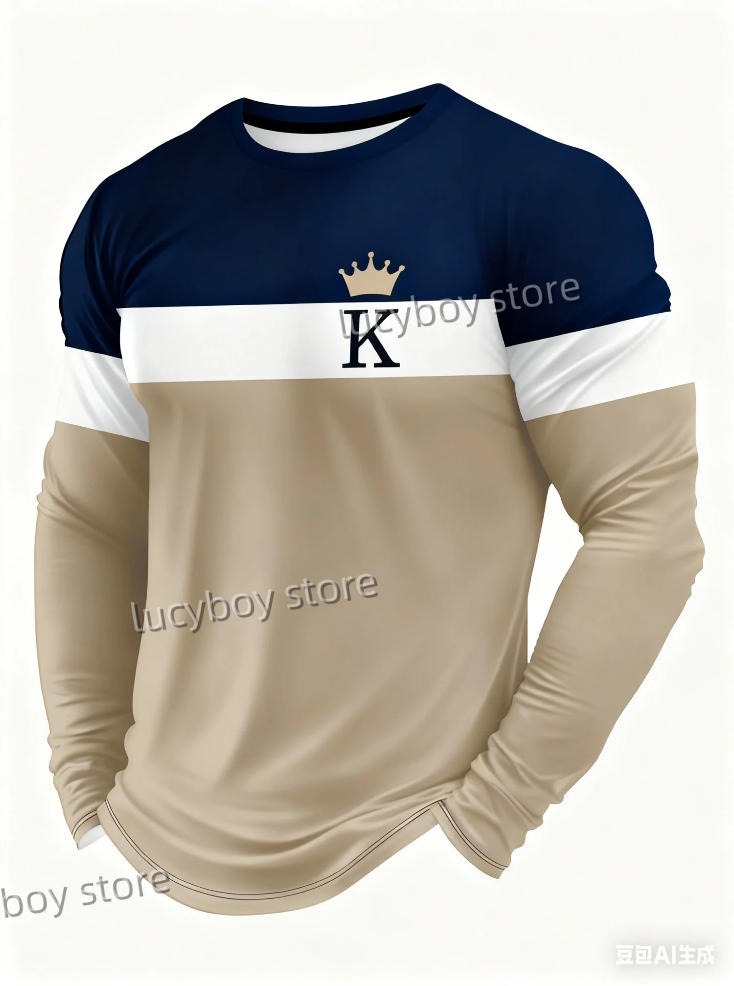 

Mens T Shirt Stylish Striped K Print Long Sleeve Spring Fall Casual Vintage Round Neck Outdoor Sports T-Shirt for Men Daily Top