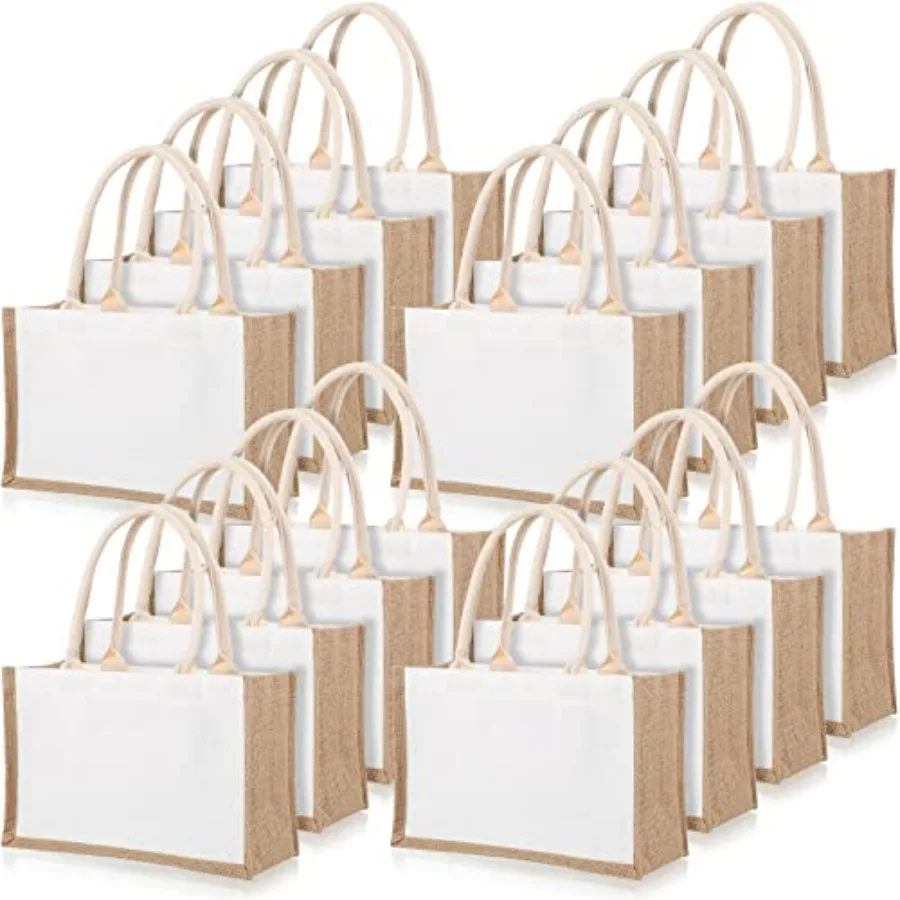 

16 Pack Burlap Tote Bags Jute Tote Bags with Handles Reusable Blank Canvas Grocery Bag for Women Bridesmaid Wedding Gift DIY Be
