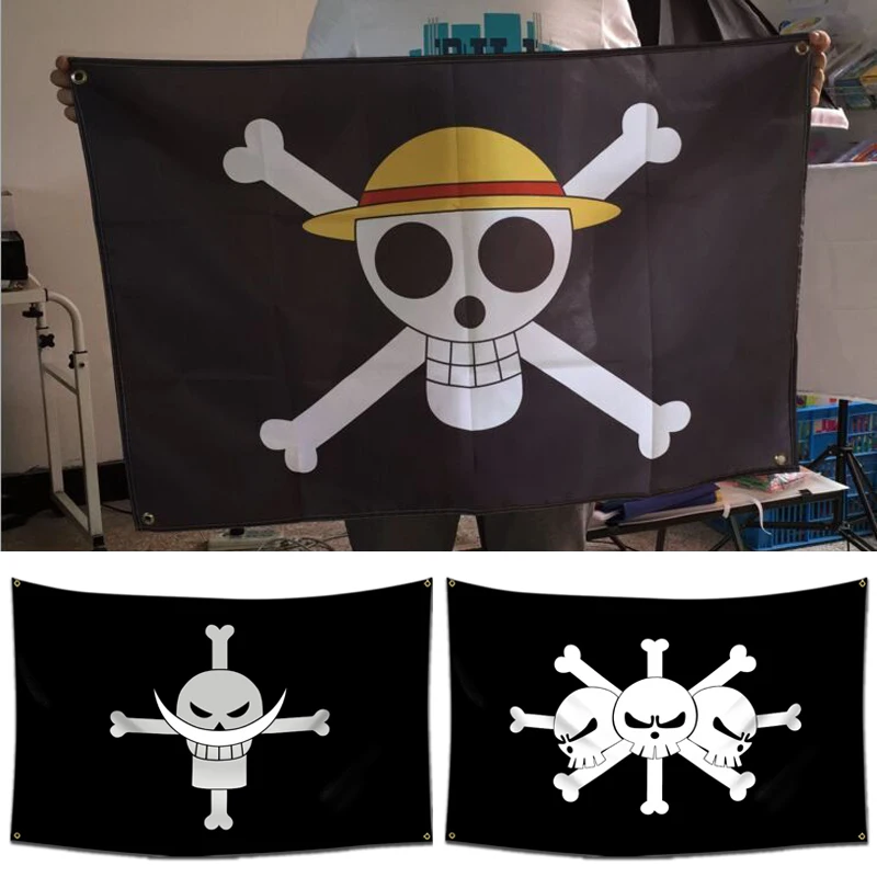 Sombrero de paja de Anime de una pieza, Bandera de piratas, decoración de pared para el hogar, dormitorio, pancarta impresa, pintura, Luffy,