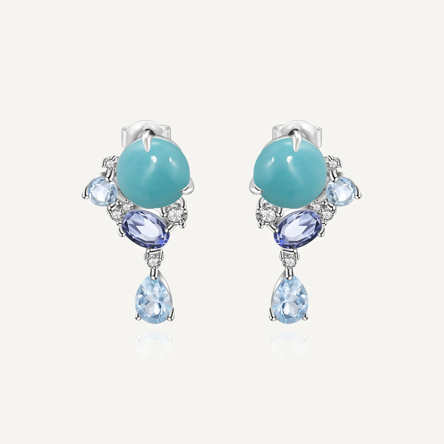 GEM'S BALLET Natural Amazonite Blue Topaz Gemstone Stud Earrings For Women 925 Sterling Silver Handmade Removable Earrings