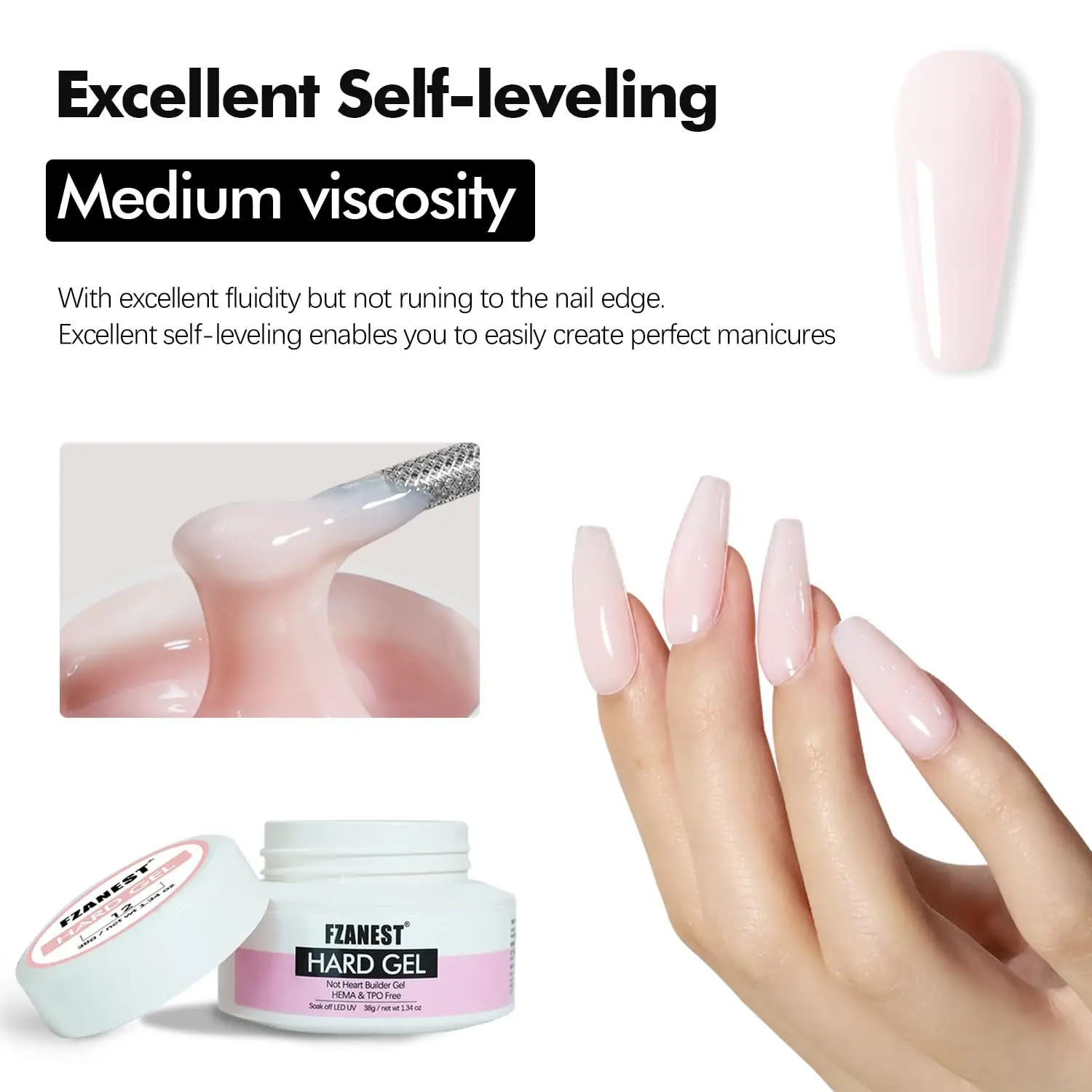 38g ヘマフリー ハードビルダージェル、低熱パイルピンク スカルプティングジェル ネイル強化＆エクステンション用、ソークオフ、UV/LED硬化