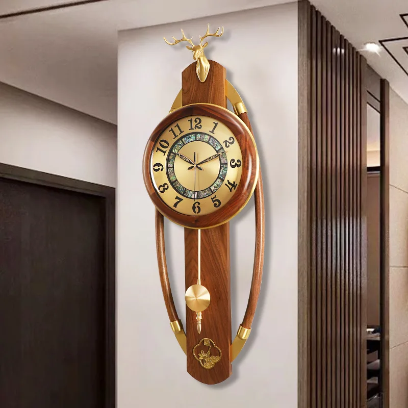 New Chinese brass wall clock, silent household atmospheric clock in the living room