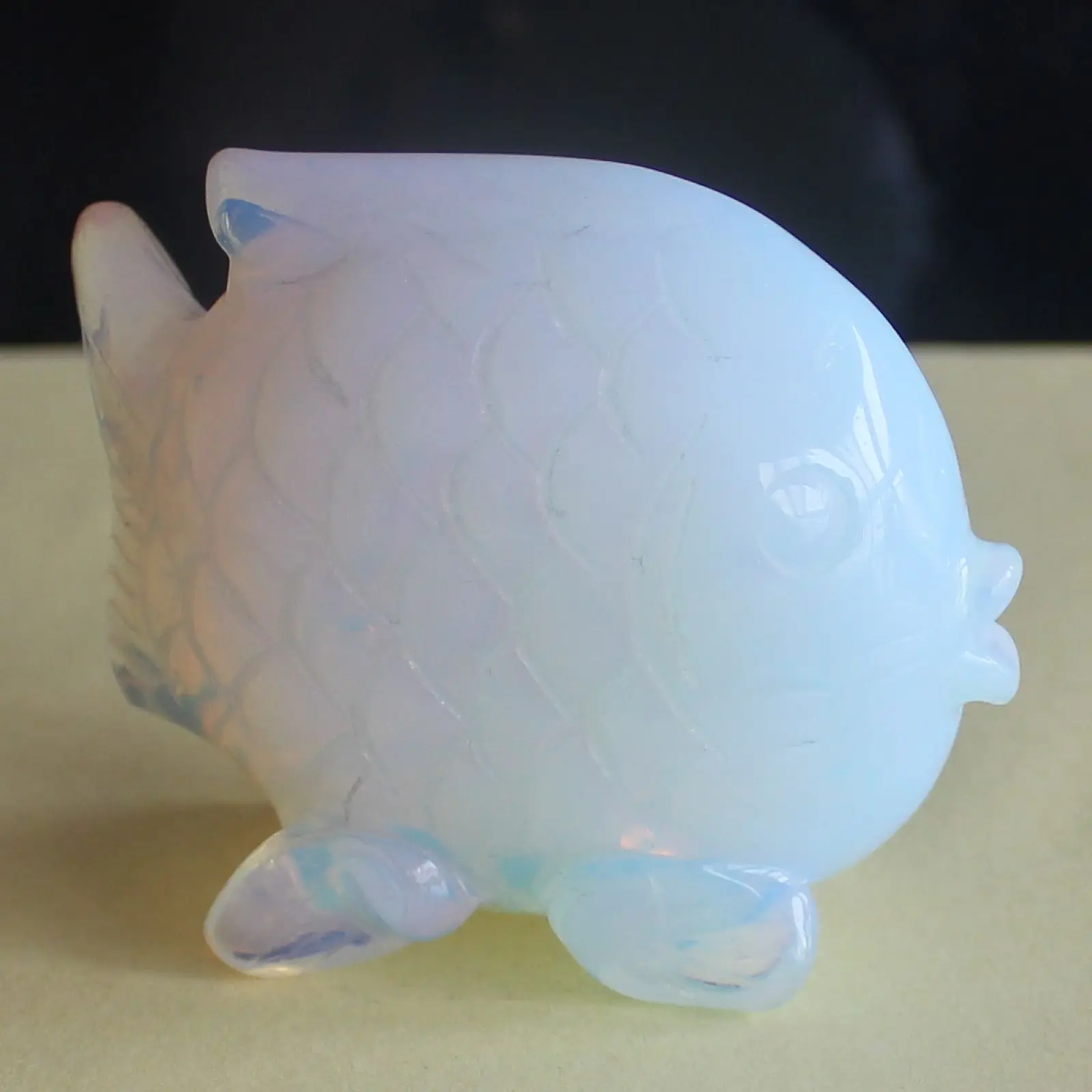 Hand Carved gemstone White opalite Fish Figurine Animal sculpture ornament Carving desktop home decor 67mm
