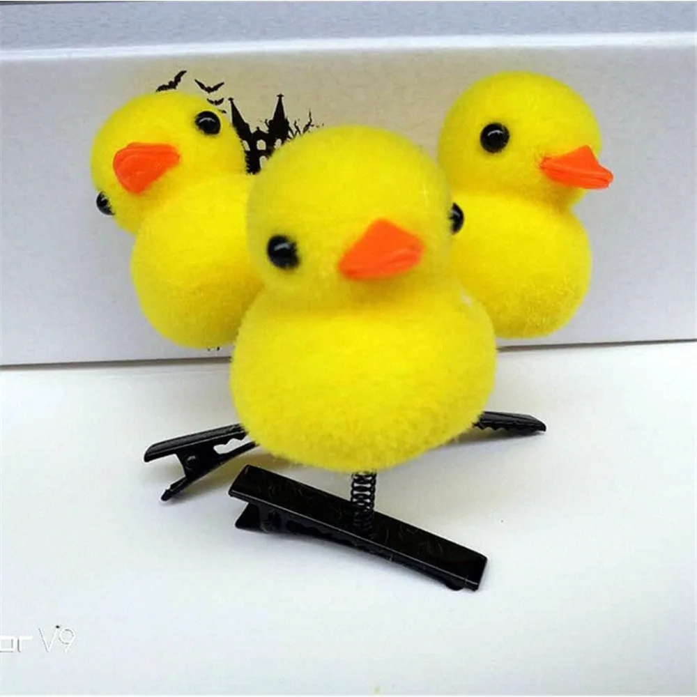 Duckling Shaped Hair Clip Cartoon 3D Plush Cute Korean Hairpin Bowknot Little Yellow Duck Duckbill Clip