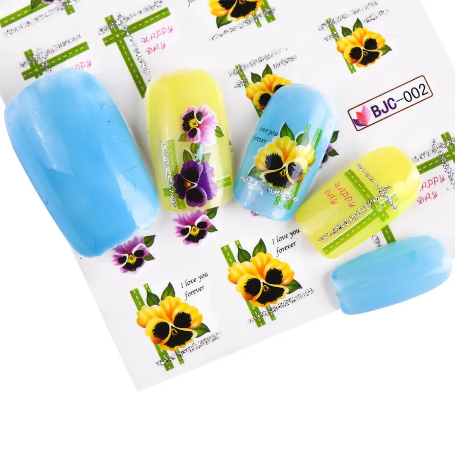 55pcs Flowers Lace Water Nail Stickers Set Glitter Charms Floral Nail Art Transfer Decals Slider Tattoo for Manicure Decorations
