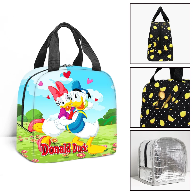 

Funny Donald Duck Insulated Lunch Bag Boy Girl Travel Thermal Cooler Tote Food Bags Portable Student School Lunch Bag