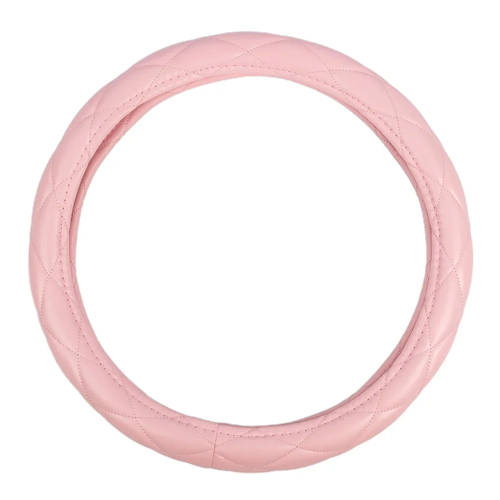 1pc Pink Car Steering Wheel Cover 38cm/15Inch PU Leather Bling W/ Rhinestone Decor Exquisite Workmanship & Delicate Fashion