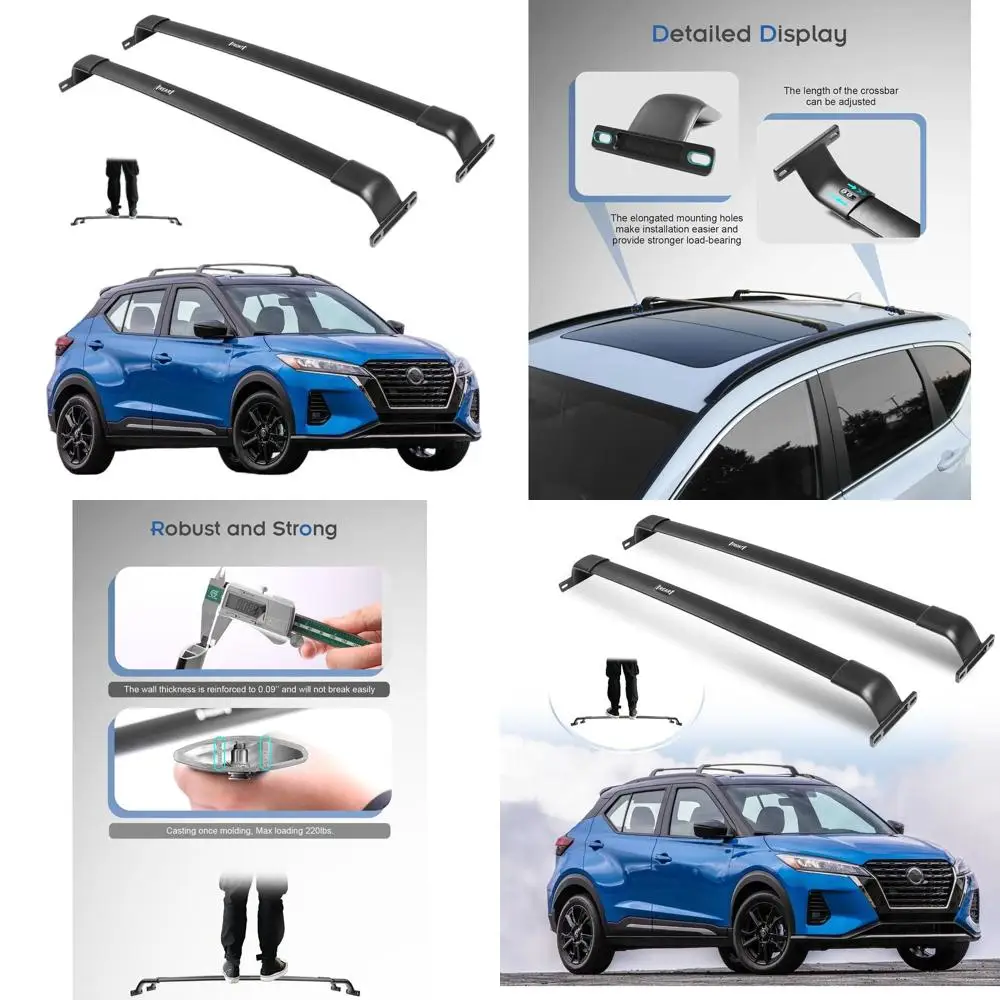 

Aluminum Crossbar Roof Rack for 2016-2024 Nissan Kicks, 220lbs Capacity, Black, Suitable for Cargo, Kayaks, Bikes, Skis