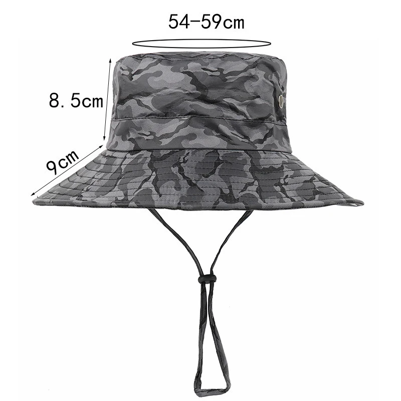 Hat Men Summer Camouflage Bucket Hat Unisex Adjustable Anti-UV Outdoor Fishing Cap Breathable Mesh Wide Brim Sun Hats Wholesale