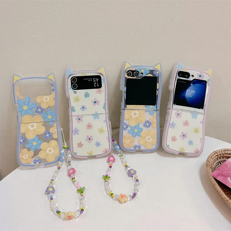 

Yellow Pink Blue Flower Phone Case for Samsung Galaxy Z Flip 6 5 4 3 Protective Back Cover for ZFlip4 ZFlip5 ZFlip6 Case