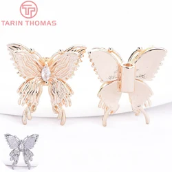 (8768) 4PCS 22x23MM 24K Gold Color Brass with Zircon Butterfly Shaped Pendant Bracelet Beads High Quality Diy Jewelry Finding