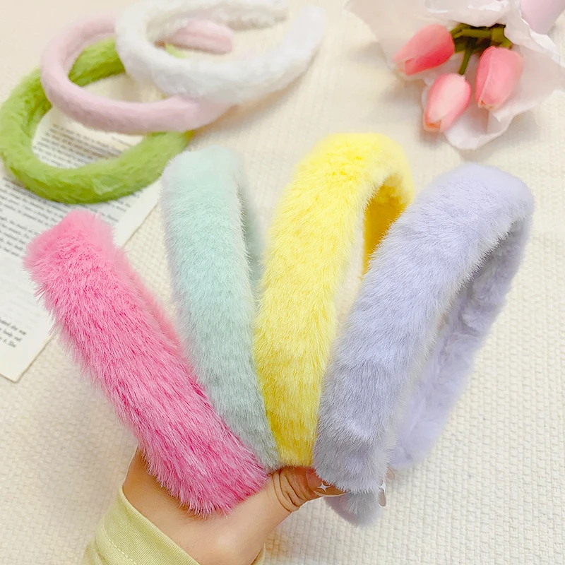 New Colorful Fluffy Hairband For Women Girls Sweet Hair Decorate Headband Plush Hair Hoop Hair Band Fashion Hair Accessories