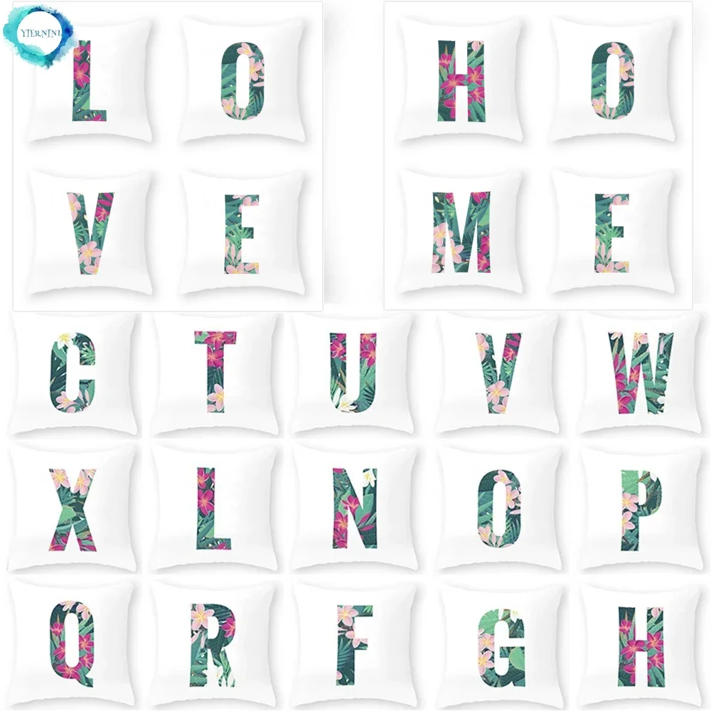 

Flower English 26 Letters Alphabet Decorative Cushion Cover Polyester Throw Pillowcase Sofa Home Decor Pillow Cover 45x45cm