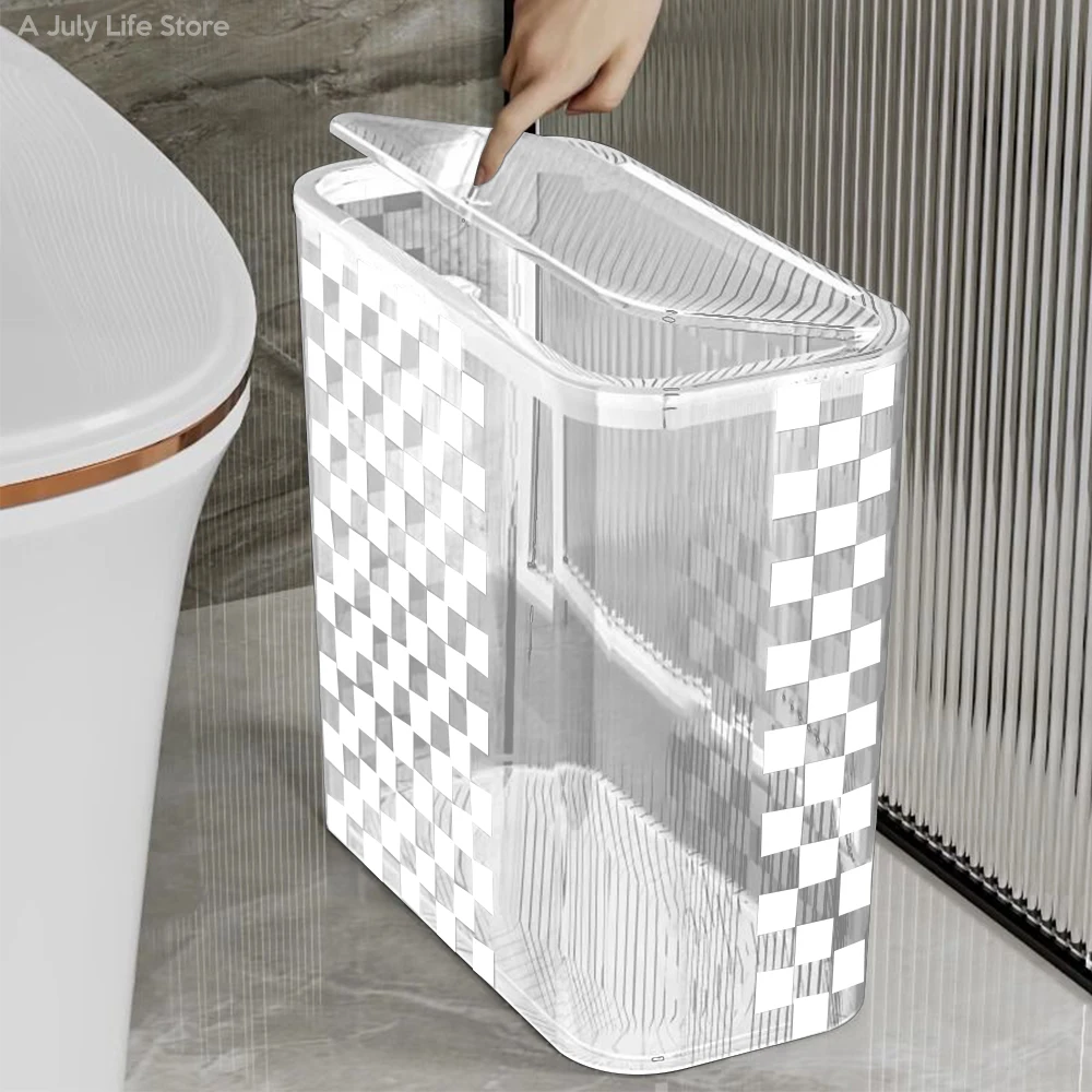 

14L Livingroom Transparent Press Trash Can Bathroom Toilet Wastbasket Waterproof Narrow Seam Storage Bucket Garbage Can with Lid