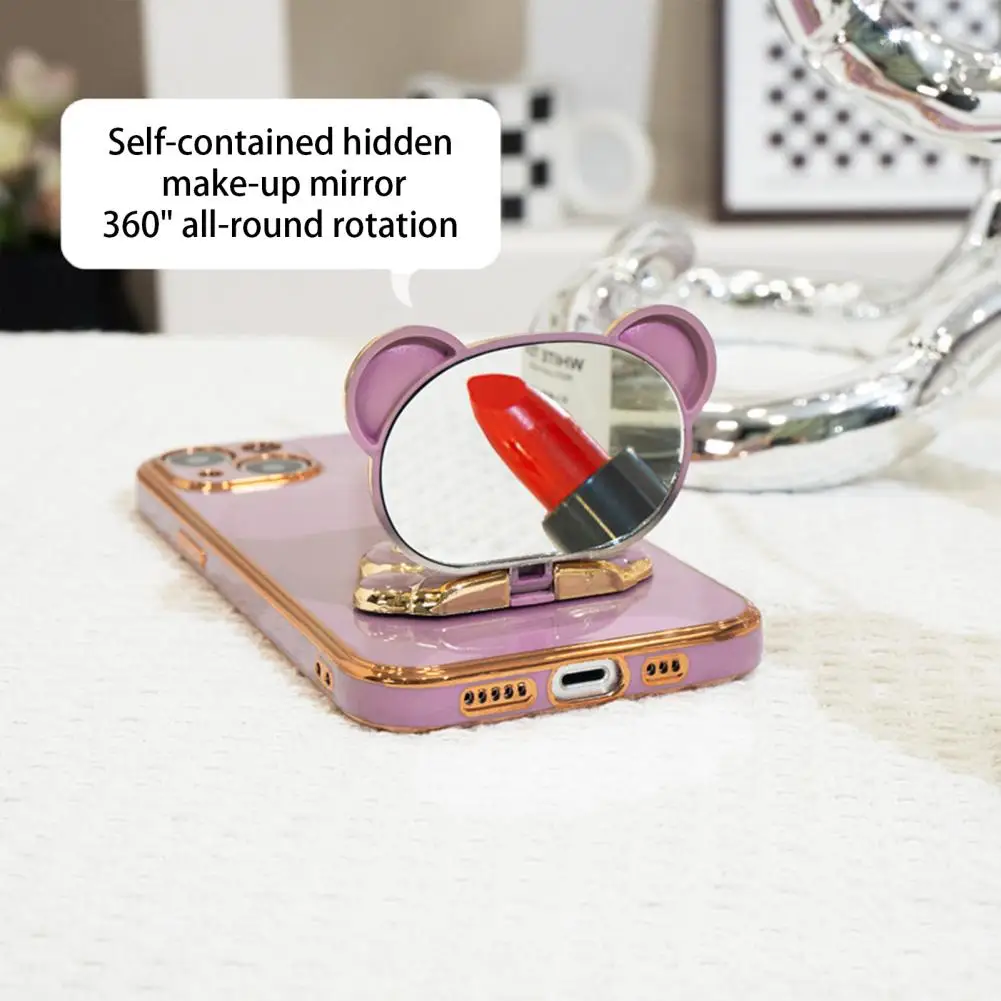Phone Stand With Mirror 360 Degree Rotation Shiny Glitter Quicksand Cartoon Bear Phone Stand Holder Mobile Phone Accessories