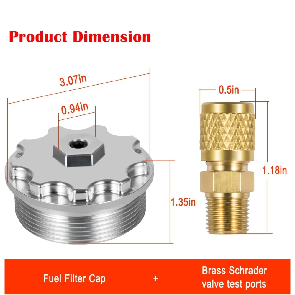 연료 압력 포트가 있는 연료 필터 캡, 2003-2007 포드 파워스트로크 디젤, 6.0L, F250,F350,F450,F550,F650,F750 용 알루미늄