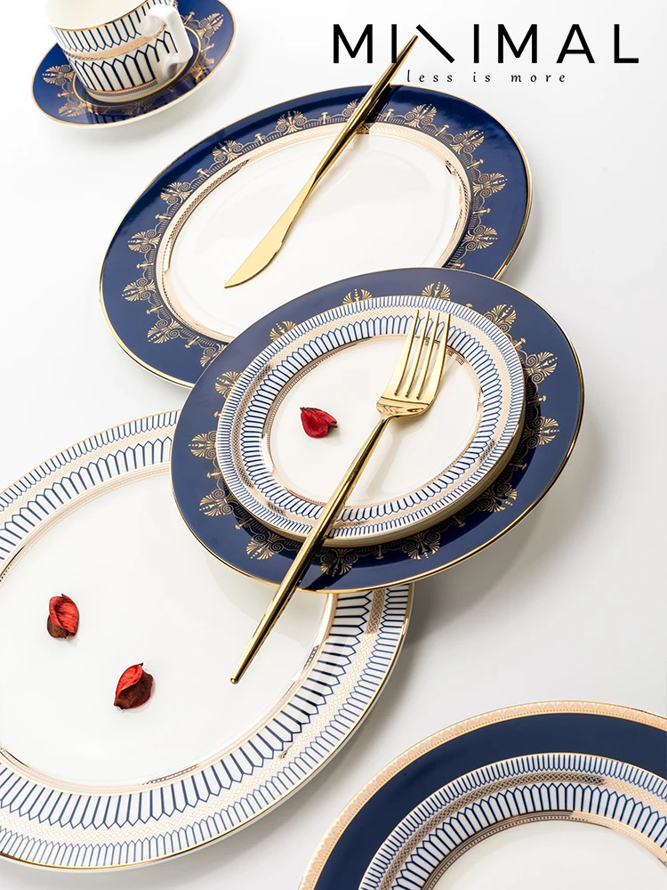 

Plate Vegetable Plate Household Light Luxury Bone China Steak Western Dinner Plate European Ceramic Dishes Tableware Set Western