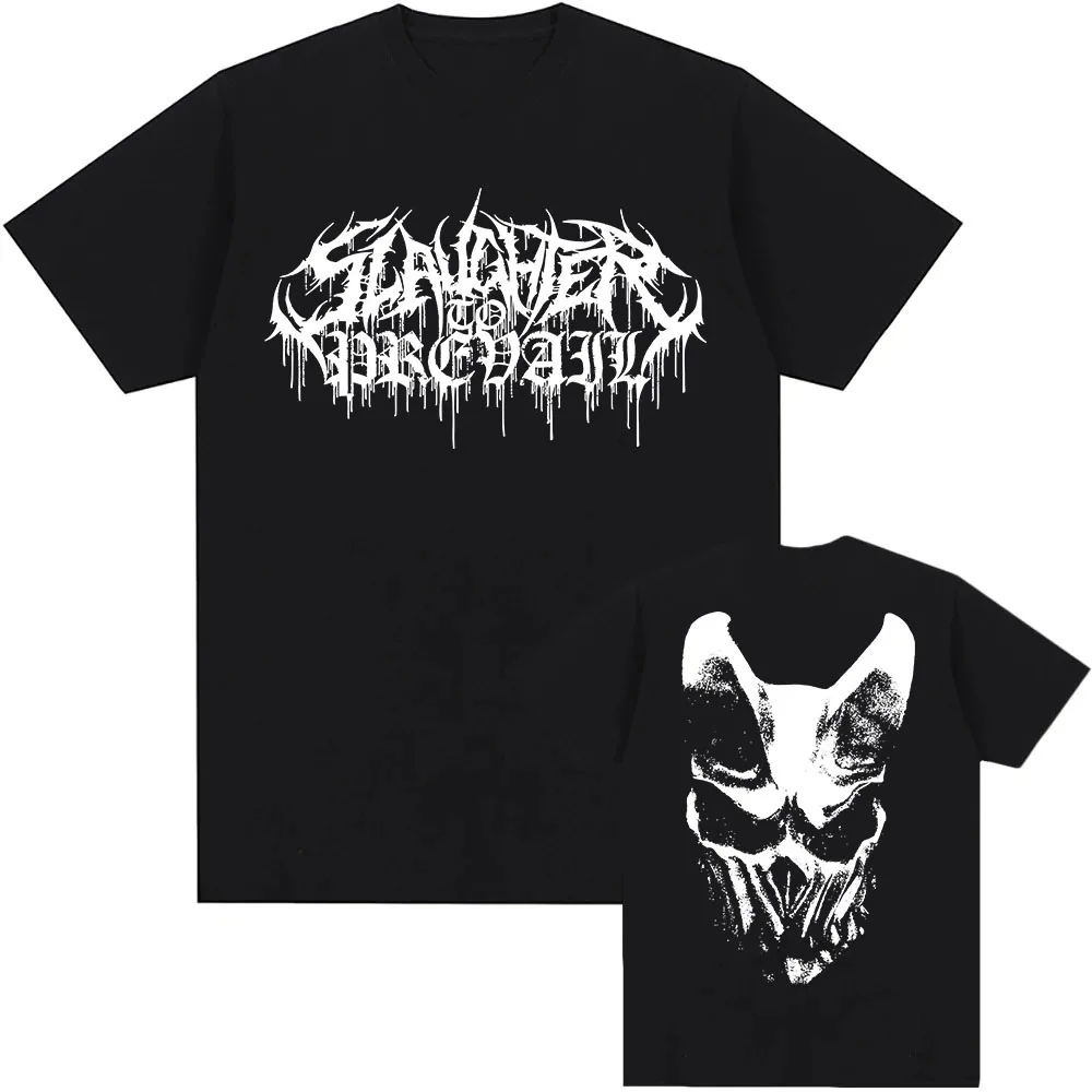Image of Weiß Logo Maske Graphic Tees SLAUGHTER TO PREVAIL Rock Band T-shirts Hip Hop Unisex Streetwear Baumwolle Kurzarm Männliche T Shirt