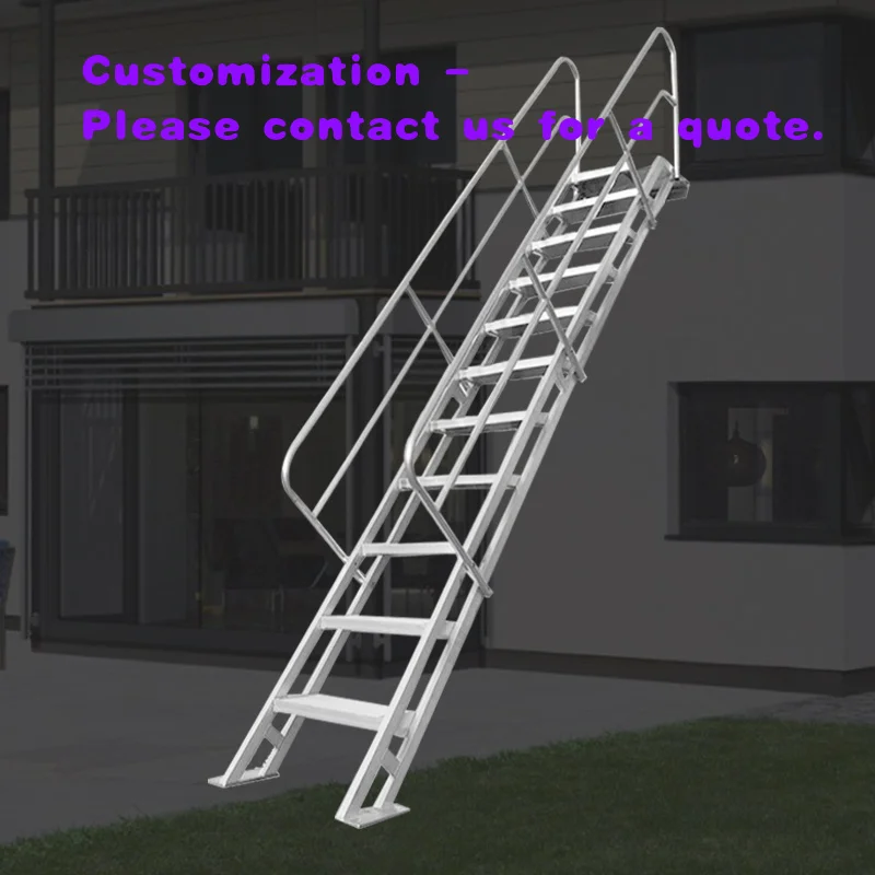 custom.Custom Outdoor Fire Escape Stairs | Aluminum Alloy Loft Ladder with Handrails | Maintenance and Inspection Climbing Ladde
