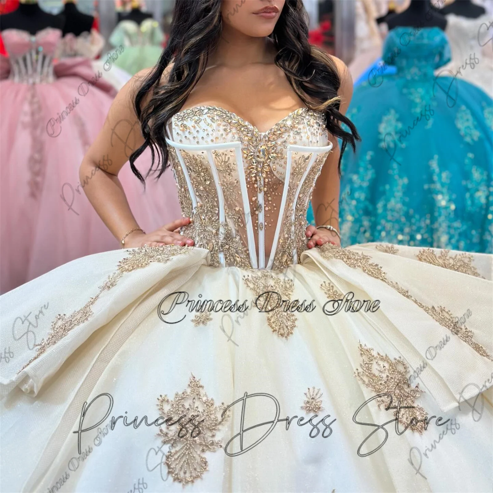 

Блестящее розовое тюлевое платье принцессы Quinceanera с бусинами и кристаллами и блестками, милое платье для дня рождения 16, Vestidos De 15 Años по индивидуальному заказу