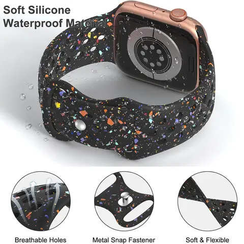 Apple वॉच बैंड अल्ट्रा 2 के लिए ओरिजिनल स्पोर्ट स्ट्रैप 49mm 45mm 44mm 42mm 38mm रंगीन पार्टिकल रबर बैंड IWatch 9 8 7 6 5 SE के लिए 10 best sales घड़ी की चेन - №8
