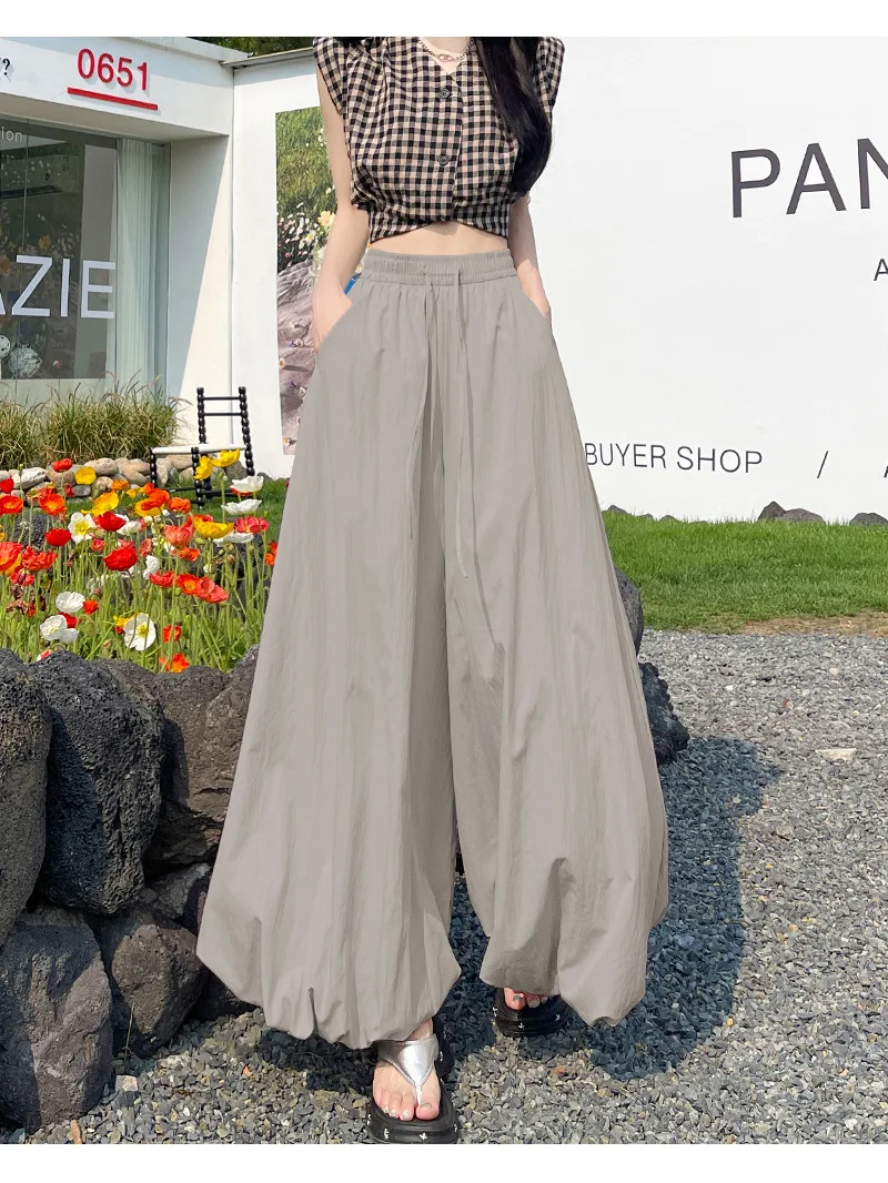 Women's Oversized High Waist Wide Leg Pants Spring Summer Solid Color Casual Cropped Pants Woman Loose Puffy Lantern Trousers