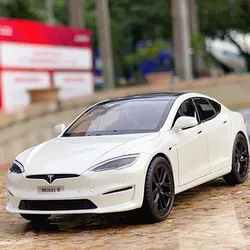 Liga Die Cast Toy Car para crianças, som e luz, colecionáveis, presente de aniversário, Model S Model 3 Y, 1:24