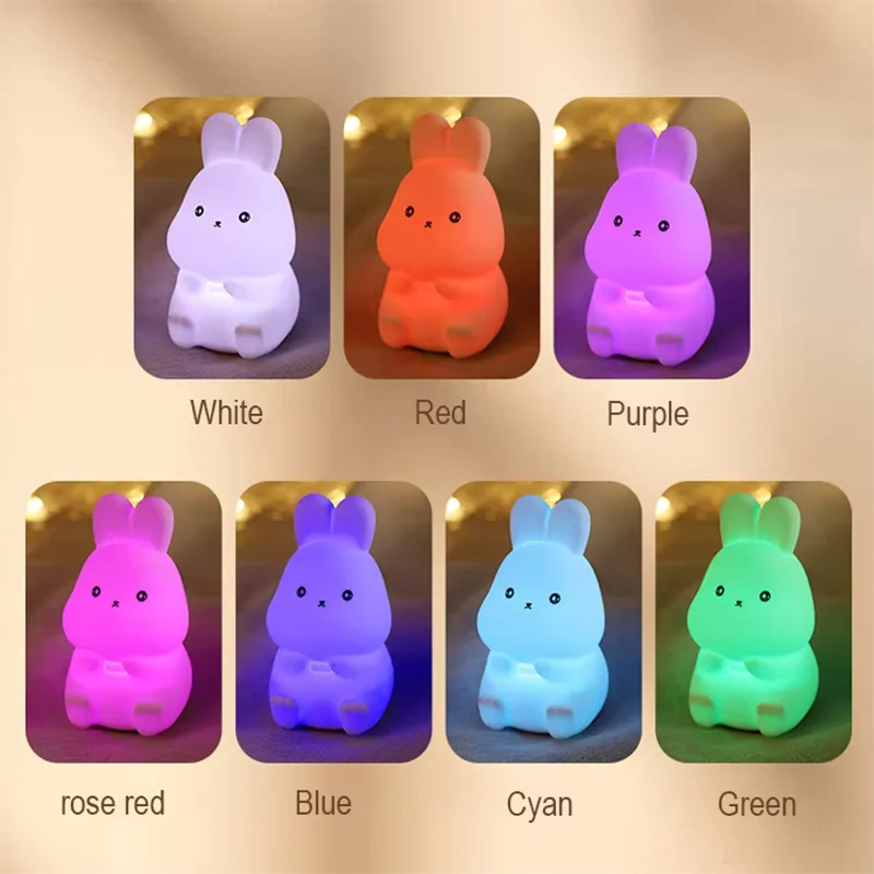 Rabbit Bear Silicone LED Night Light Lamp Cute Touch Control RGB Mood Night Lamp for Home Children