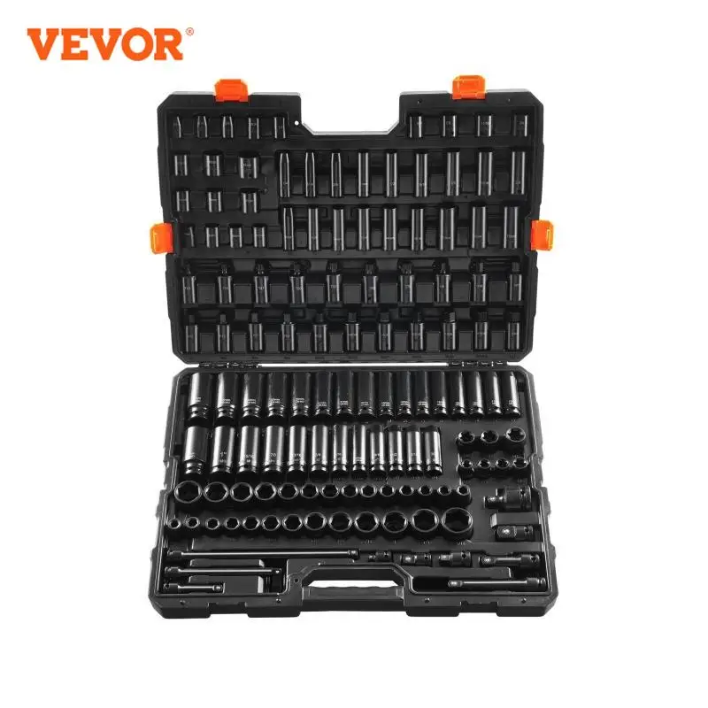 VEVOR Impact Socket Set SAE and Metric Socket SetCr-Mo Alloy Steel for Auto Repair Rugged Construction Includes Storage Case