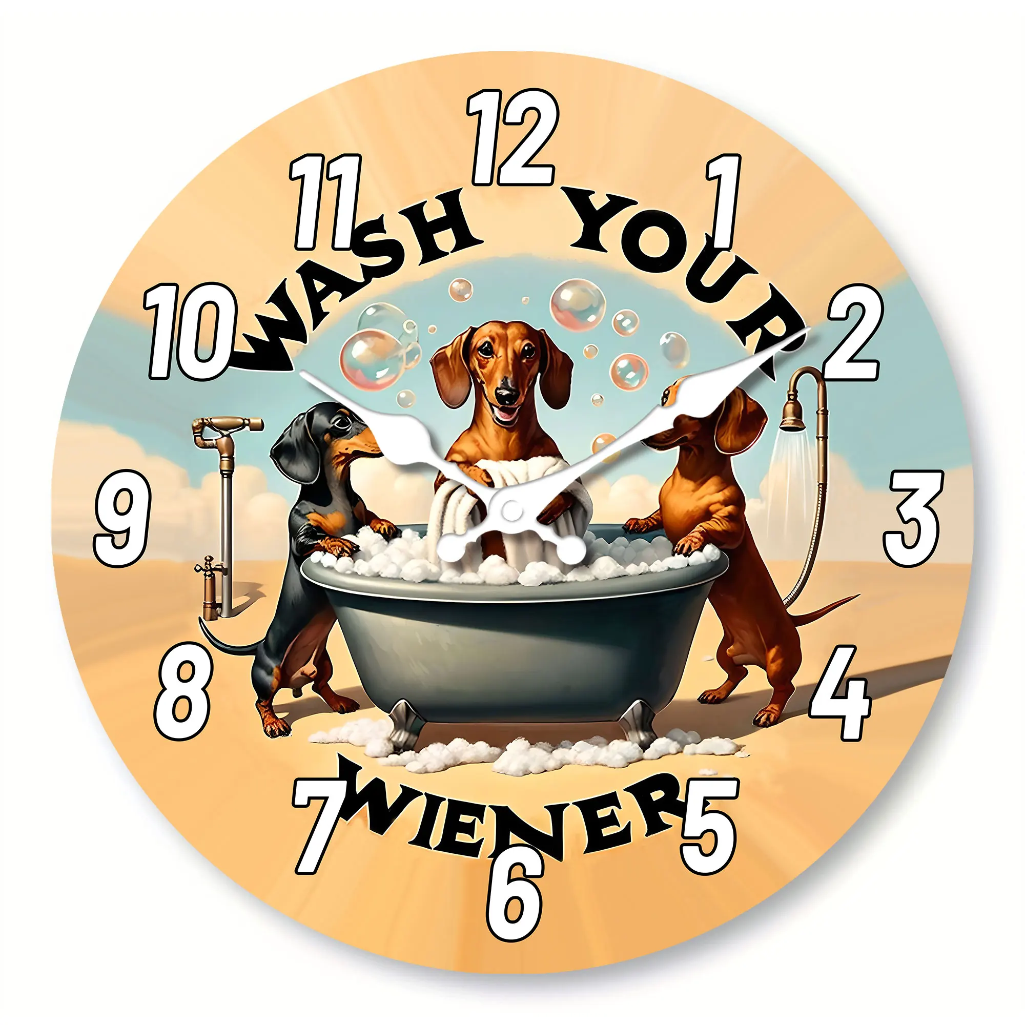 

Цельные круглые деревянные настенные часы «Wash Your Wiener», «Такса», бесшумные часы в винтажном стиле, подарки для любителей собак, тема таксы