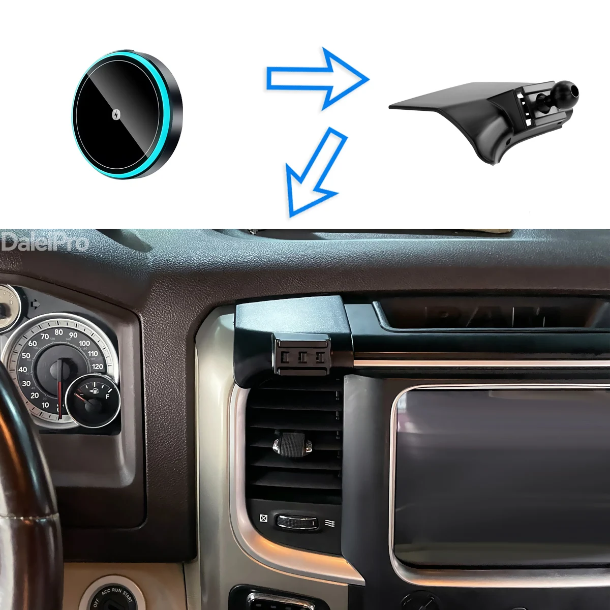 For Dodge Ram 1500 2013-2016 2017 2018 Car Phone Holder with Wireless Charger Magsafe Holder Auto-Clamping Strong Magnet Mounts