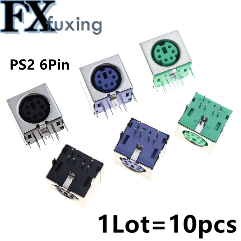 10PCS Keyboard Socket PS2 6P Purple Green Black Mouse Socket Adapter 6-pin Female Socket Jack PCB Connector PS-2