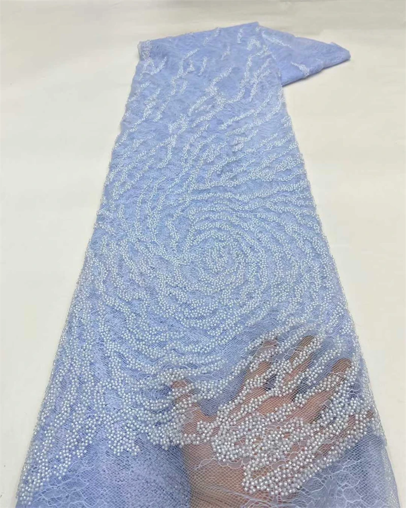 Luxury African Fabric Lace 5 Yards With Embroidery High Quality  Sequin French Beaded Lace Fabric For Sewing