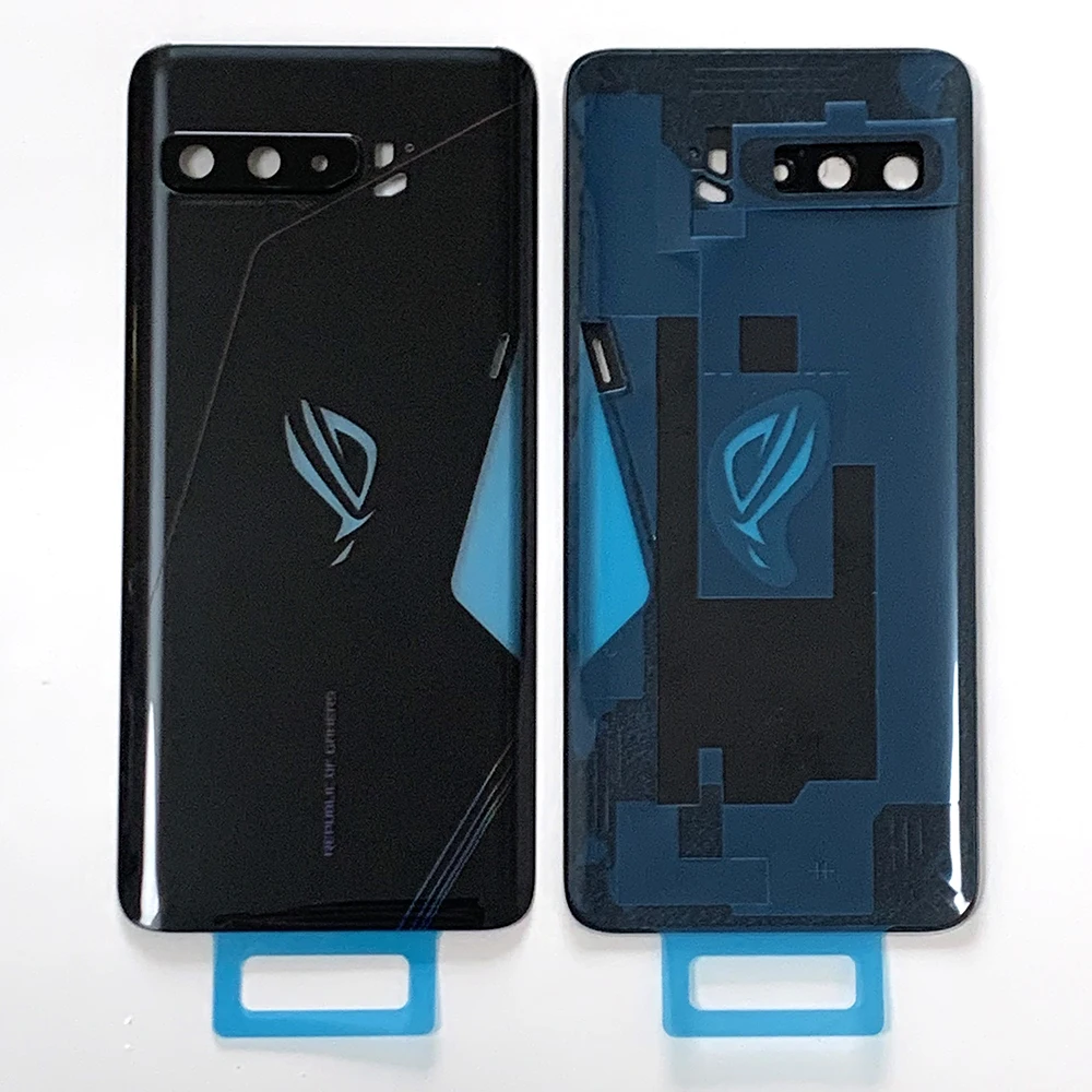 6,59 "Grado AAA para Asus ROG 3 ROG Phone 3 ZS661KS Strix cubierta trasera lente del marco de la cámara + pegatina 3M puerta trasera batería carcasa de vidrio